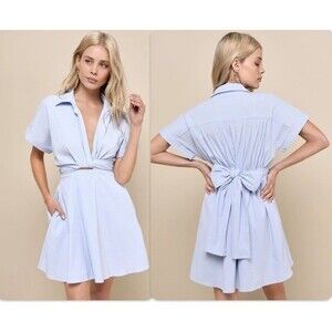 Lulus Light Blue Tie-Back Mini Dress With Pockets NWT Size M Medium